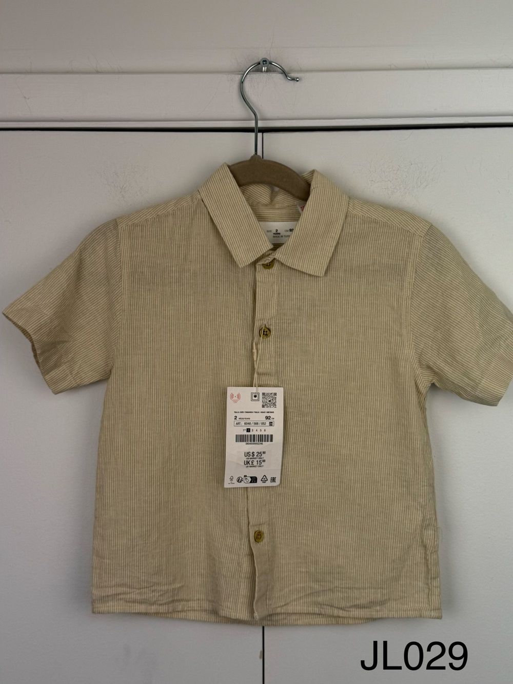 NWT ZARA Kids Light Beige Cotton Linen Shirt 2Y 92cm